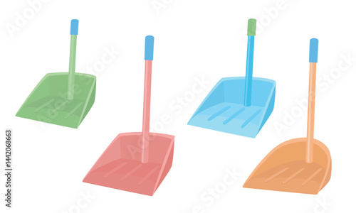 Dustpan vector illustration in cartoon style. Plastic product element. House cleaning tool, cleaning supplies flat vector isolated on white background.