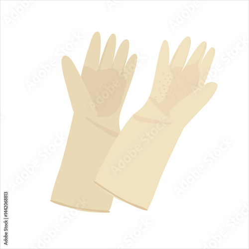 Rubber gloves vector illustration in cartoon style. Accessory to protect hand when doing housework. House cleaning tool, cleaning supplies flat vector isolated on white background.