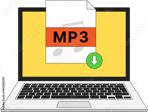 MP3 download on laptop - outline
