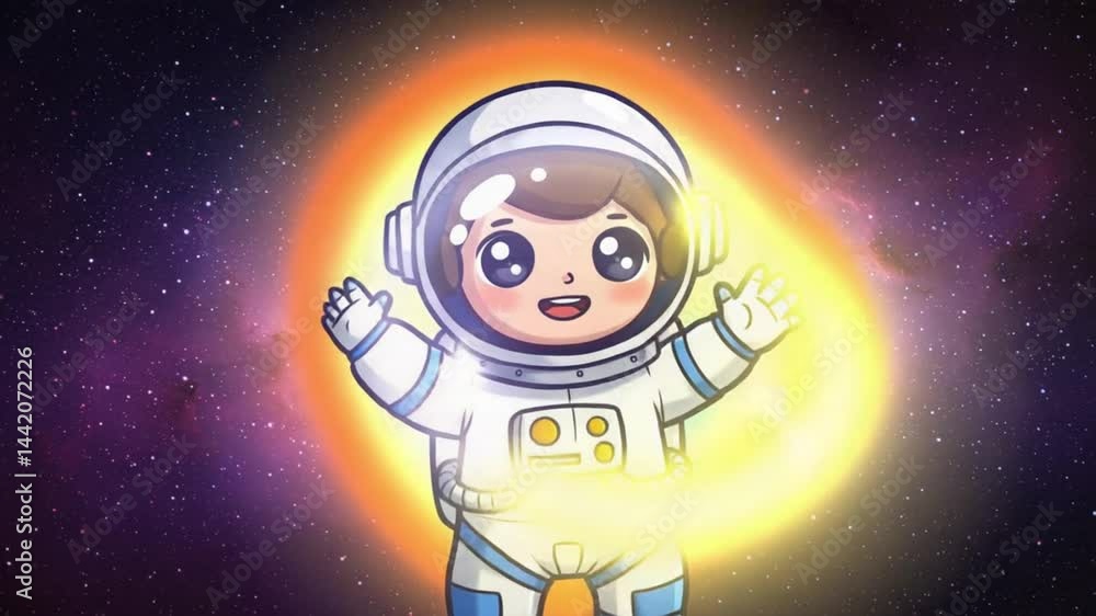 Astronaut clipart of cute animated character glowing with joy in space Astronaut clipart of cute animated character glowing with joy in space