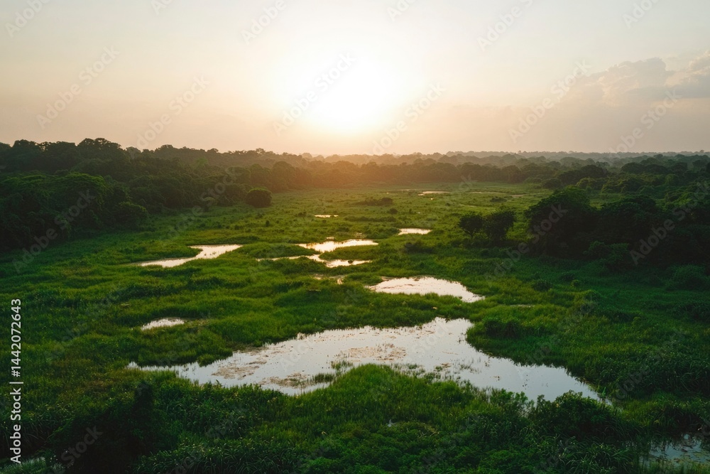 Fototapeta premium Sunset over a marsh