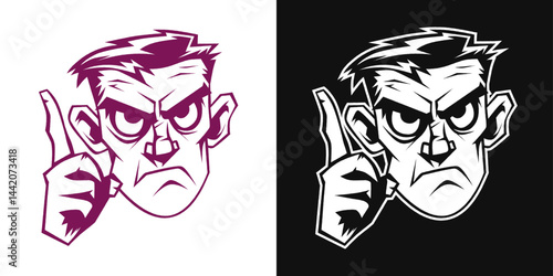 Angry dad cartoon logo. Pointing finger character with attitude. Urban streetart vector design element.