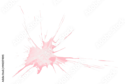 Pink watercolor splash with dynamic splash effect on transparent background. Watercolor brush.