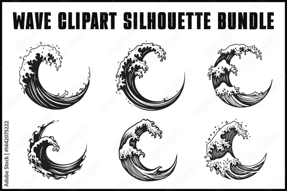 Obraz premium Wave Clipart Silhouette Bundle 