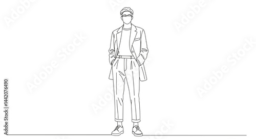 Stylish man posing in casual attire on a minimalist background  