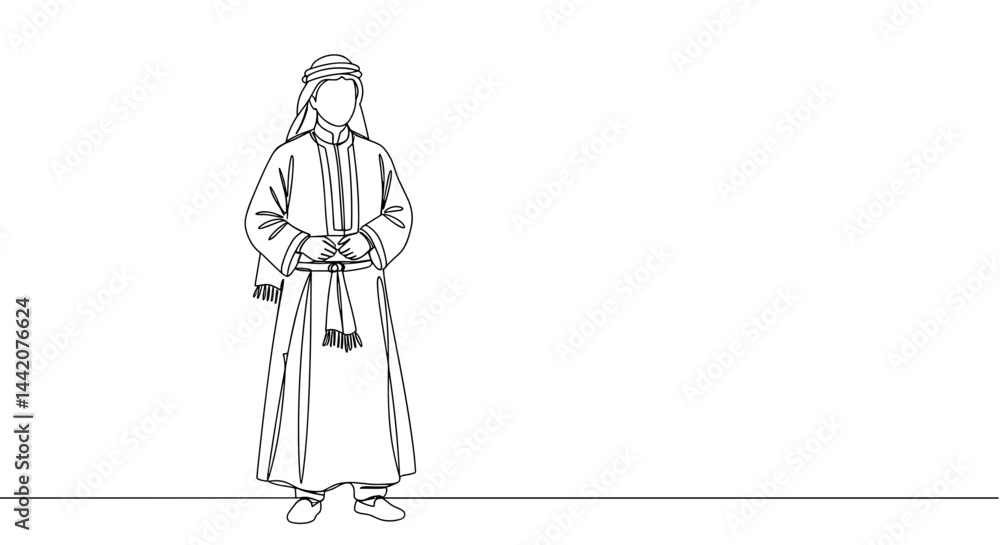Traditional Figure in Robe Standing Calmly on Plain Background  