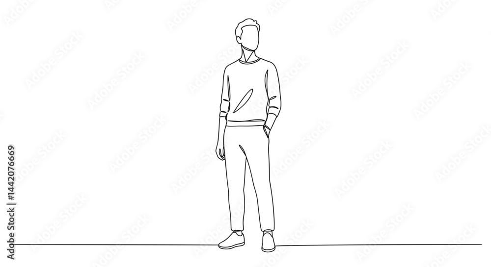 Simple Line Drawing of a Man Standing Confidently Against White Background Simple Line Drawing of a Man Standing Confidently Against White Background