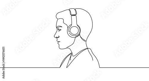Linear illustration of a young man listening to music  