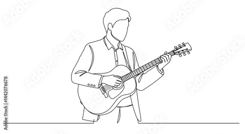 musician playing guitar in minimalist line art style  