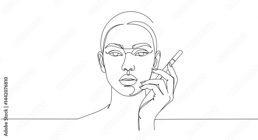 Elegant woman smoking in minimalist line art style