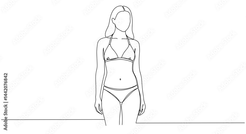 Outline of a Woman in Bikini Standing Against Minimalist Background