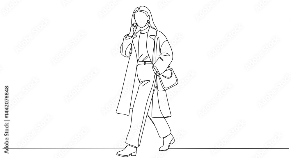 Minimalist line drawing of a woman walking confidently