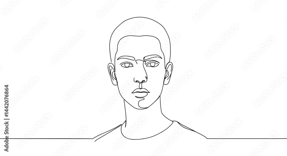 Minimalistic line art portrait of a young man