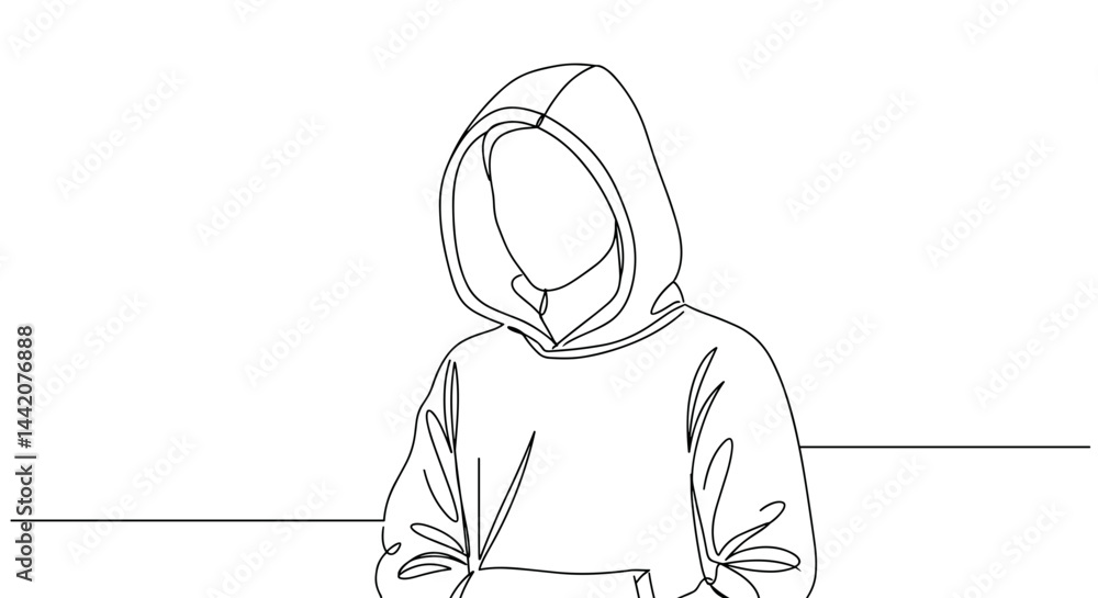Outline of a Person in a Hoodie Contemplating Against a Minimalist Background