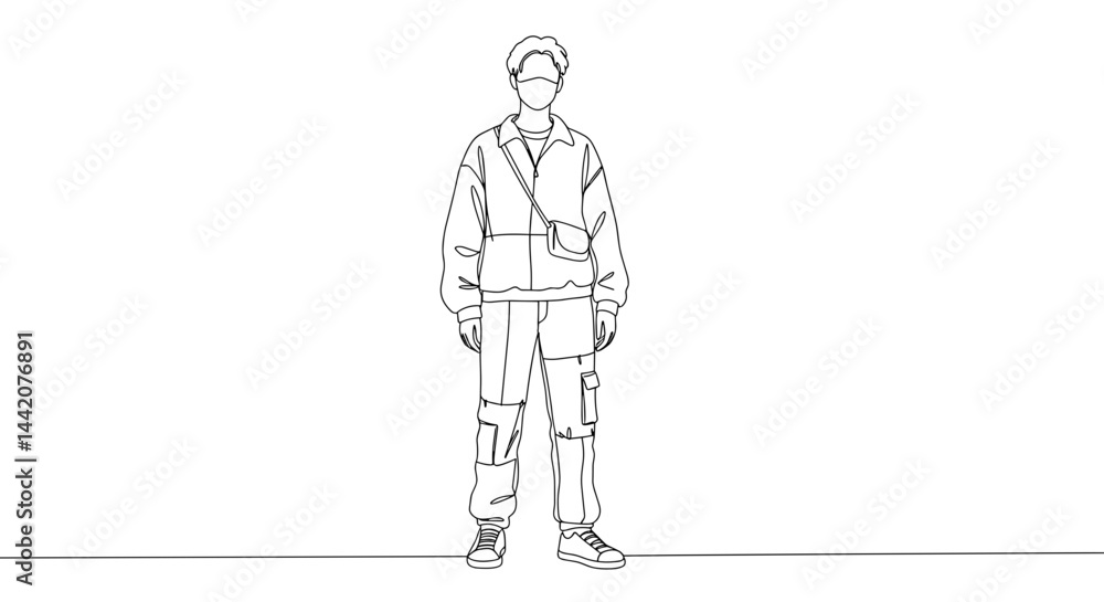 Outline of a Stylish Person Standing on a Plain Background