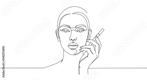 Obraz na płótnie Elegant woman smoking in minimalist line art style w salonie