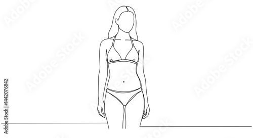 Obraz na płótnie Outline of a Woman in Bikini Standing Against Minimalist Background w salonie