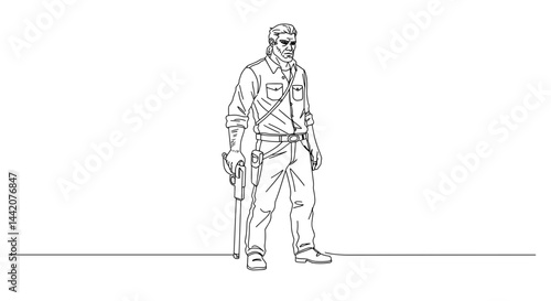 Obraz na płótnie Sketch of a man standing with a gun in a minimalistic style w salonie