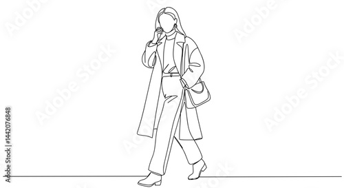 Obraz na płótnie Minimalist line drawing of a woman walking confidently w salonie