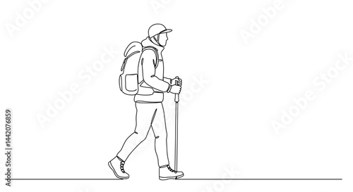 Obraz na płótnie Hiking man with a backpack walking in a minimalist style w salonie