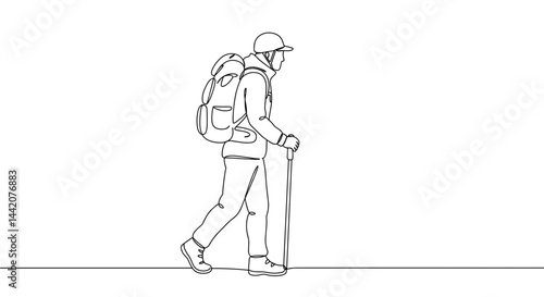 Obraz na płótnie Hiking person with backpack walking in a minimalist style w salonie