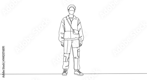 Obraz na płótnie Outline of a Stylish Person Standing on a Plain Background w salonie