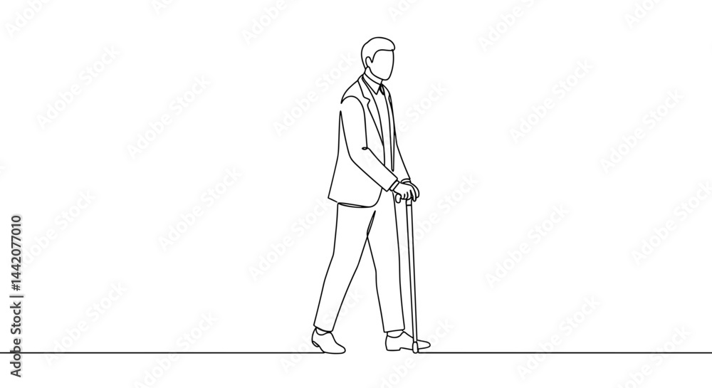 Businessman Walking with Cane on a Simple Background