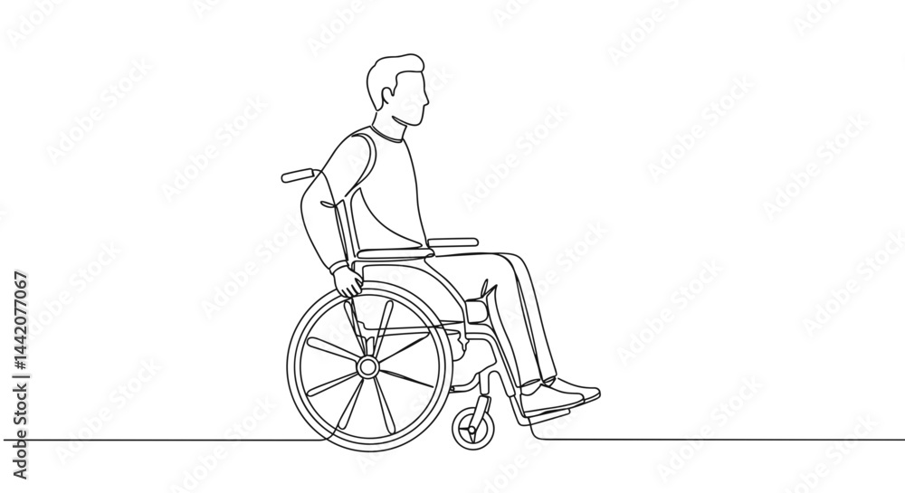 Person in wheelchair moving forward in simple line art