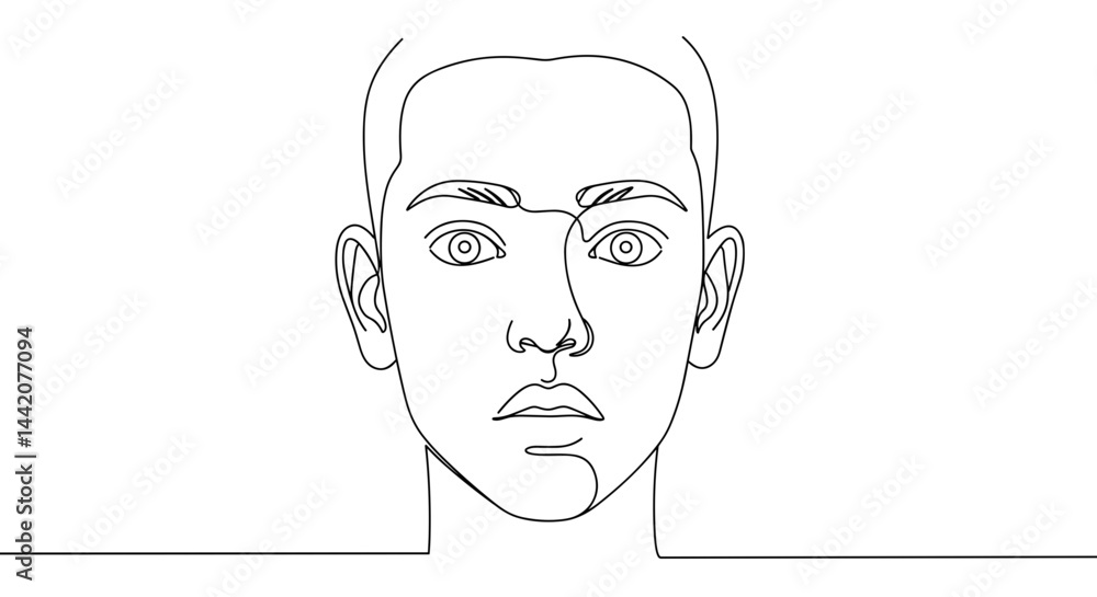 Line Art Portrait of a Young Man Showing Expression