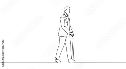 Obraz na płótnie Businessman Walking with Cane on a Simple Background w salonie