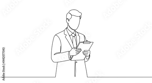 Professional Man Reviewing Documents in Minimalist Style  