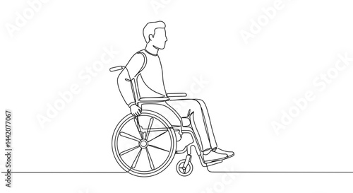 Person in wheelchair moving forward in simple line art  