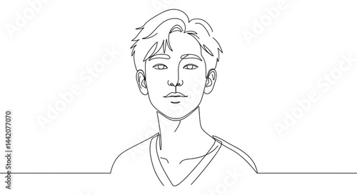 Line Art Portrait of a Young Man with Neutral Expression  
