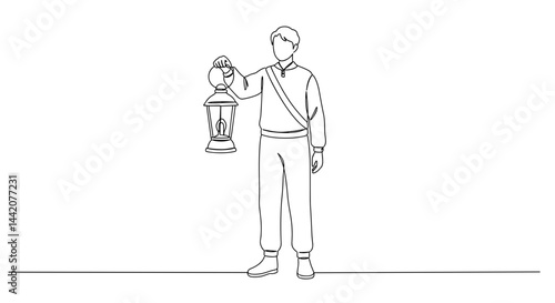Person holding a lantern in a line art style  
