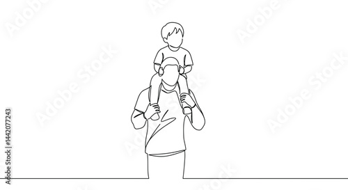 Father and son enjoying playtime together in minimalist line art  
