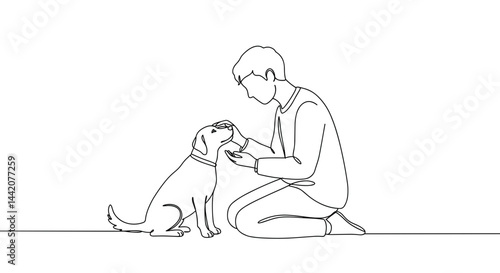 Person interacting affectionately with a dog in a minimalist style  