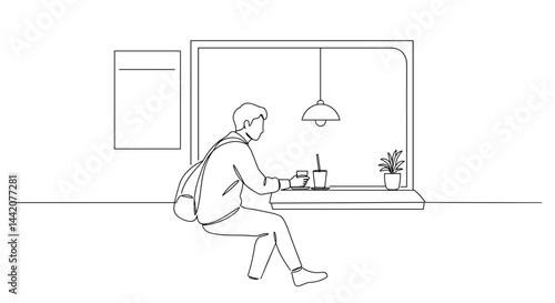 Obraz na płótnie Minimalist illustration of a person enjoying beverages at a café w salonie