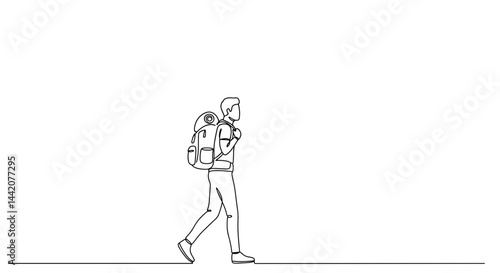 Obraz na płótnie Person walking with a backpack against a simple white background w salonie