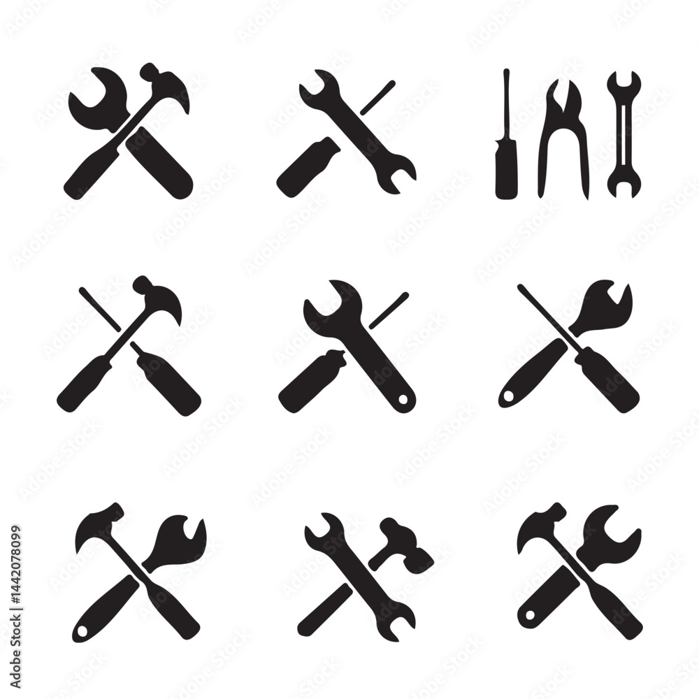 Hammer and Spanner Silhouette – Hand Tools Vector Icons for Repair and Construction Hammer and Spanner Silhouette – Hand Tools Vector Icons for Repair and Construction