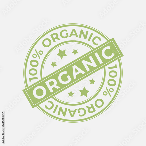 Organic Product Badge Logo. 100% Natural Food Circle Emblem Sticker Design