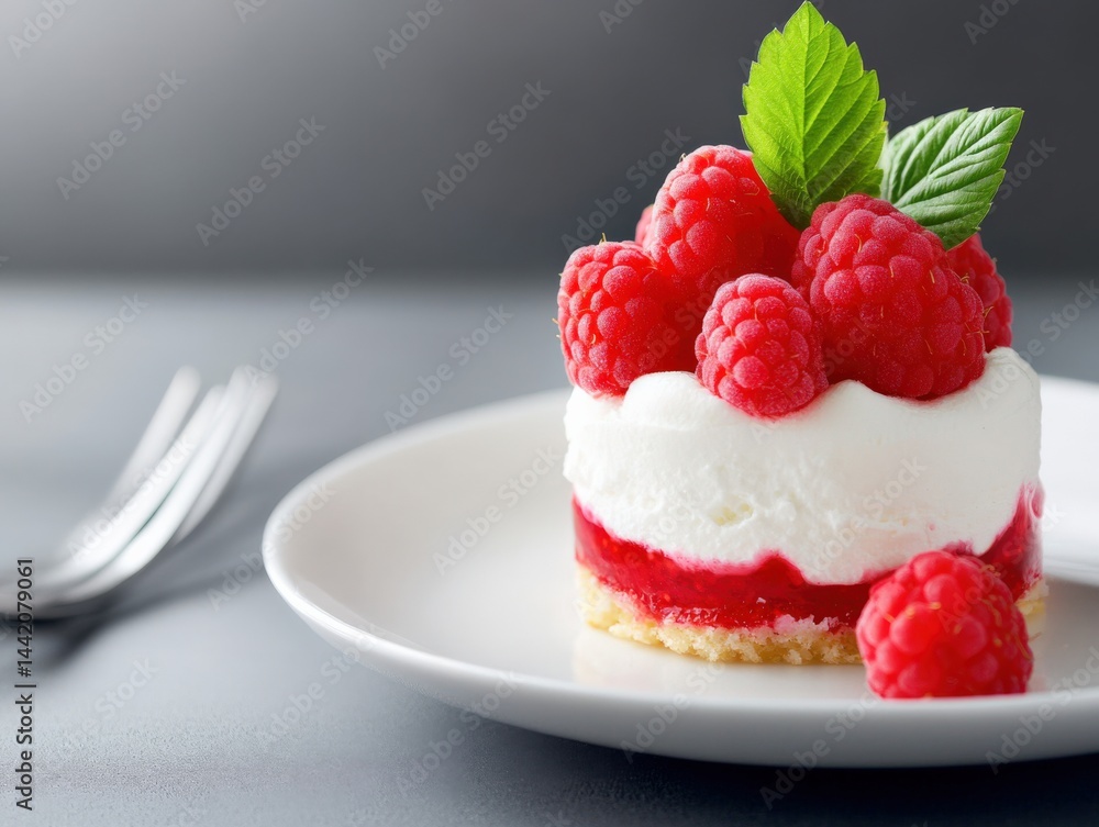 Raspberry dessert with leaves Raspberry dessert with leaves