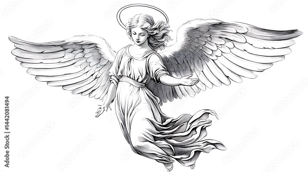 custom made wallpaper toronto digitalElegant angel with wings and halo in flight.