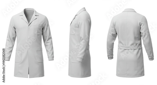 Medical coat different views isolated on white background