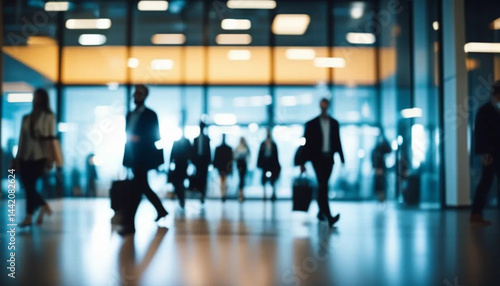 Obraz na płótnie Blurred people walking in motion in modern office. w salonie