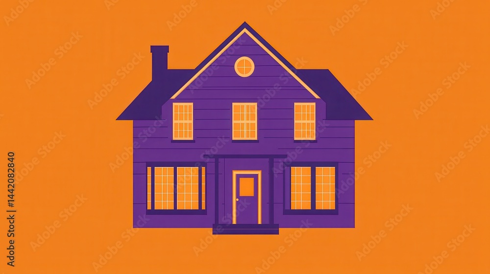 a violet and orange house on orange background. a violet and orange house on orange background.