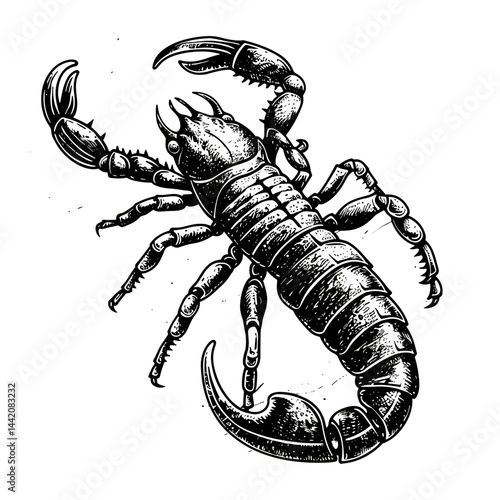 Vintage scorpion engraving, black white vector, emblem, logo, icon, old sketch style, trendy art, classic tattoo idea, hand drawn scorpion, detailed scorpion illustration