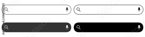 Internet Search bar with magnifier and voice icon. search browser icon set vector illustration.