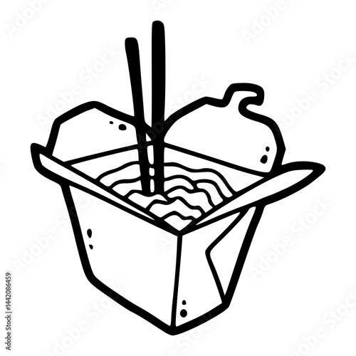 noodle takeout box outline vector