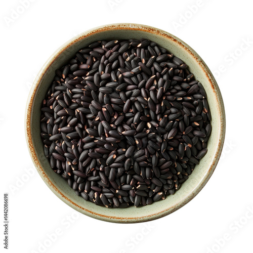 Bowl filled with black cumin seeds showcasing the unique texture and shape of the seeds. isolated on white background and transparent background