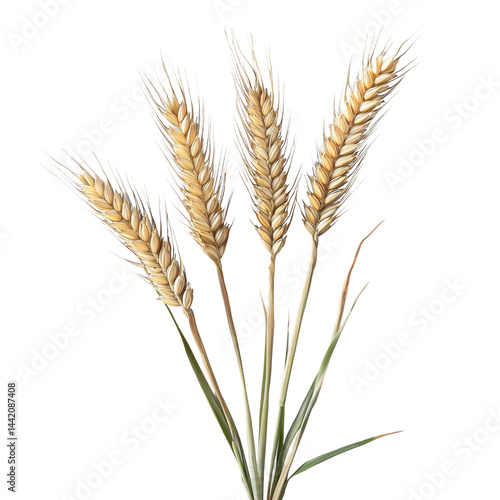 Luxurious golden wheat stalks arranged elegantly showcasing their intricate details and natural beauty. isolated on white background and transparent background